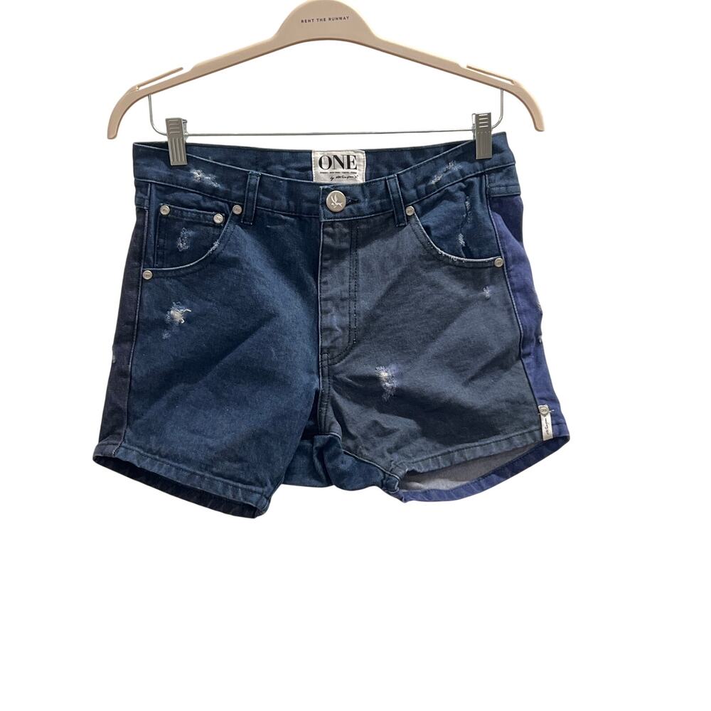 NWT One Teaspoon 26 Hustlers Drop Drop Indigo Blue Two-Tone Distress Jean Shorts